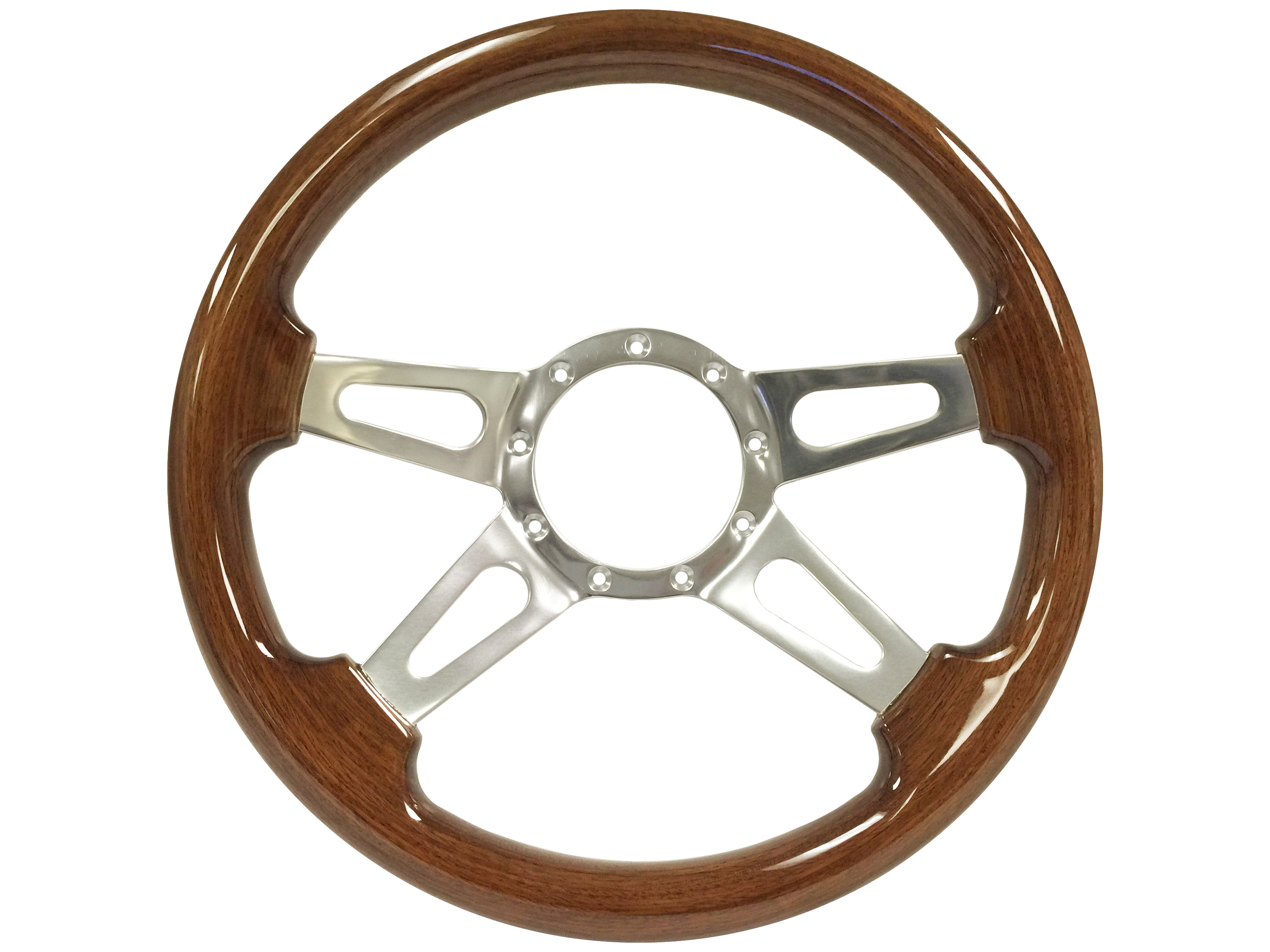 VSW 14 inch Walnut Steering Wheel, 9 Bolt 4 Spoke Slotted, 2 inch